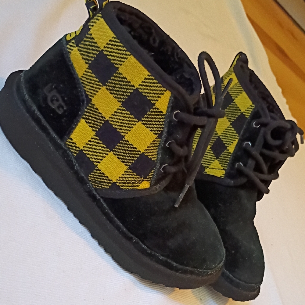UGG Kids Black and Yellow Checkered Boots